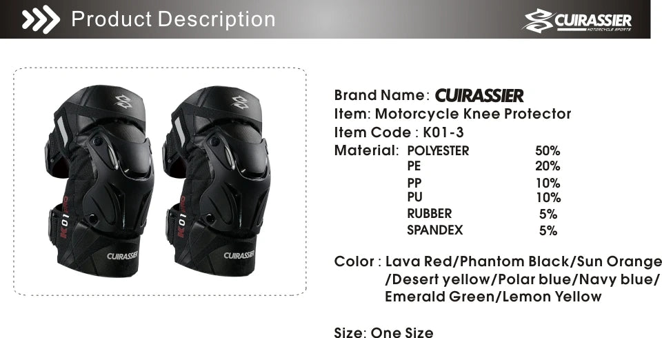Cuirassier MX Motorcycle Knee Pads - Night Reflective Motocross Racing Guards Protection