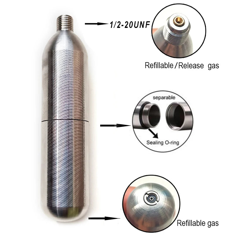 33g Refillable CO2 Cartridge - Multi-Purpose Gas Cylinder for Athletic Equipment & Emergency Gear