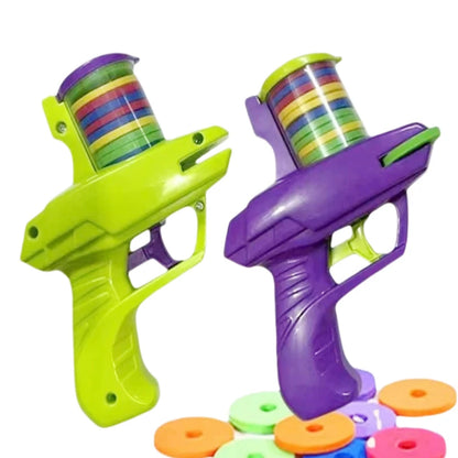 Kids Outdoor Game Foam Disc Gun Toy - Interactive Flying Disc Shooting Launcher for Parent-child Fun