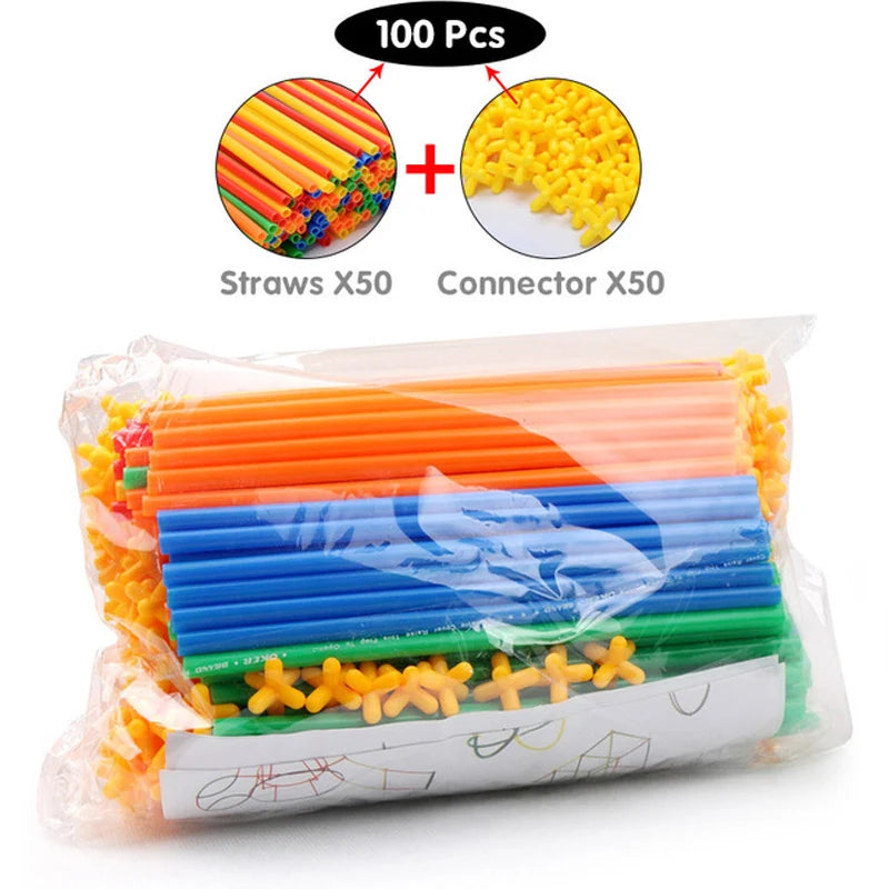 Colorful Straws and Connectors Building Set - Educational Engineering Toy for Motor Skills Development