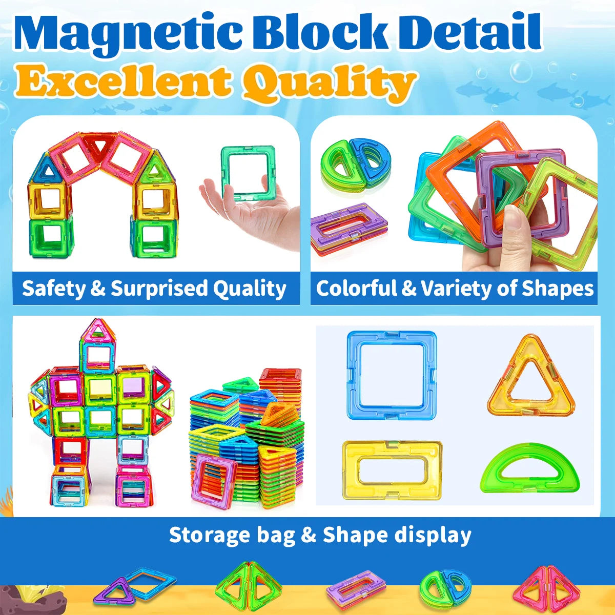 Magnetic Building Blocks Set - Medium Size 60-Piece STEM Construction Toy, Educational DIY Magnet Tiles for Learning & Creative Play