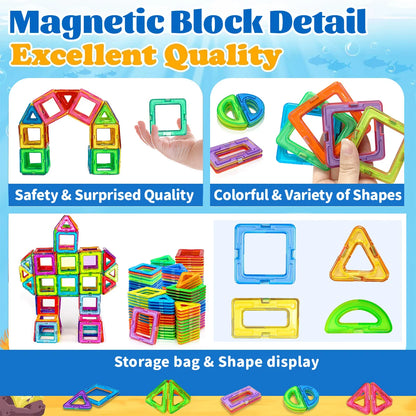 Magnetic Building Blocks Set - Medium Size 60-Piece STEM Construction Toy, Educational DIY Magnet Tiles for Learning & Creative Play