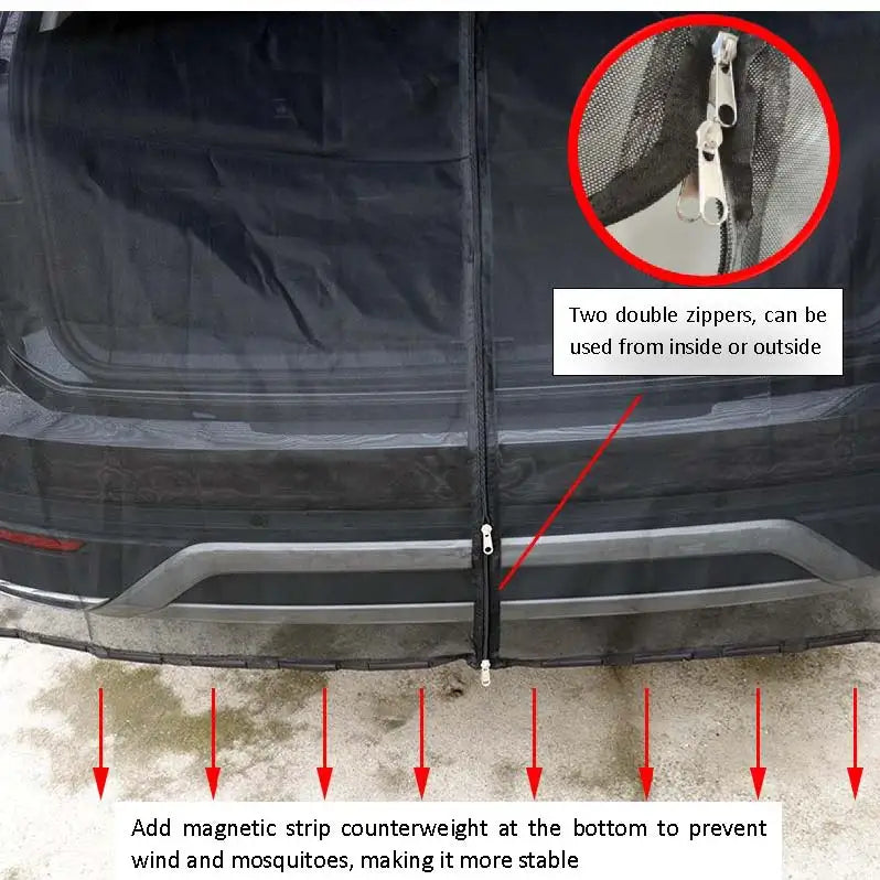 SUV & RV Tailgate Mosquito Net - Magnetic Mesh Curtain, Breathable & Eco-Friendly