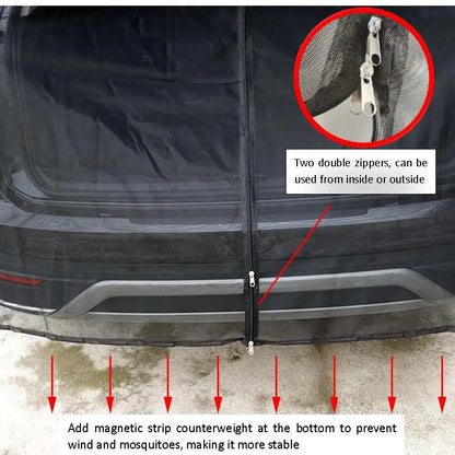 SUV & RV Tailgate Mosquito Net - Magnetic Mesh Curtain, Breathable & Eco-Friendly