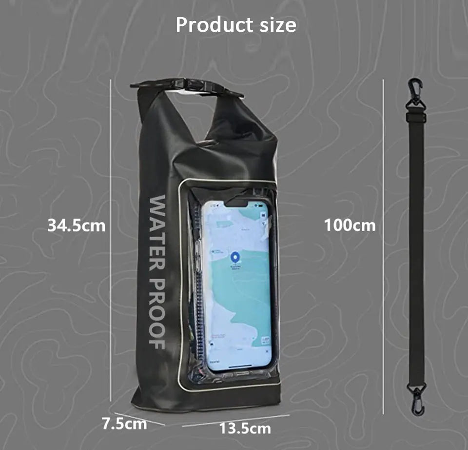 PVC Waterproof Dry Bag 2L - Touch Screen Phone Pouch for Swimming Rafting Surfing Boating - Shoulder Bag