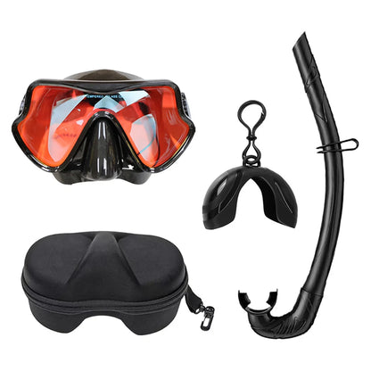 Professional Snorkeling Mask Set Tempered Glass Diving Goggles Foldable Dry Snorkel Tube Travel Case Anti-Fog Silicone