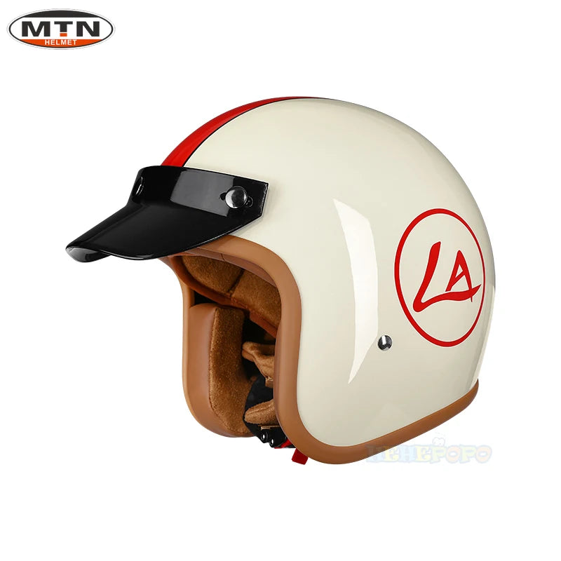 Vintage 3/4 Jet Motorcycle Helmet - DOT Certified Synthetic Leather Open Face Helmet with Mask