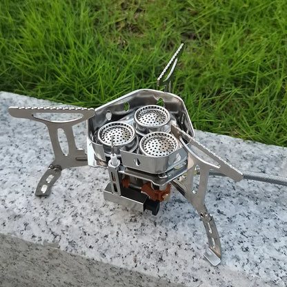 Professional 3-Head Gas Stove - 5800W Folding Camping Burner - Portable Backpacking Furnace for Outdoor Hiking, Picnic & BBQ