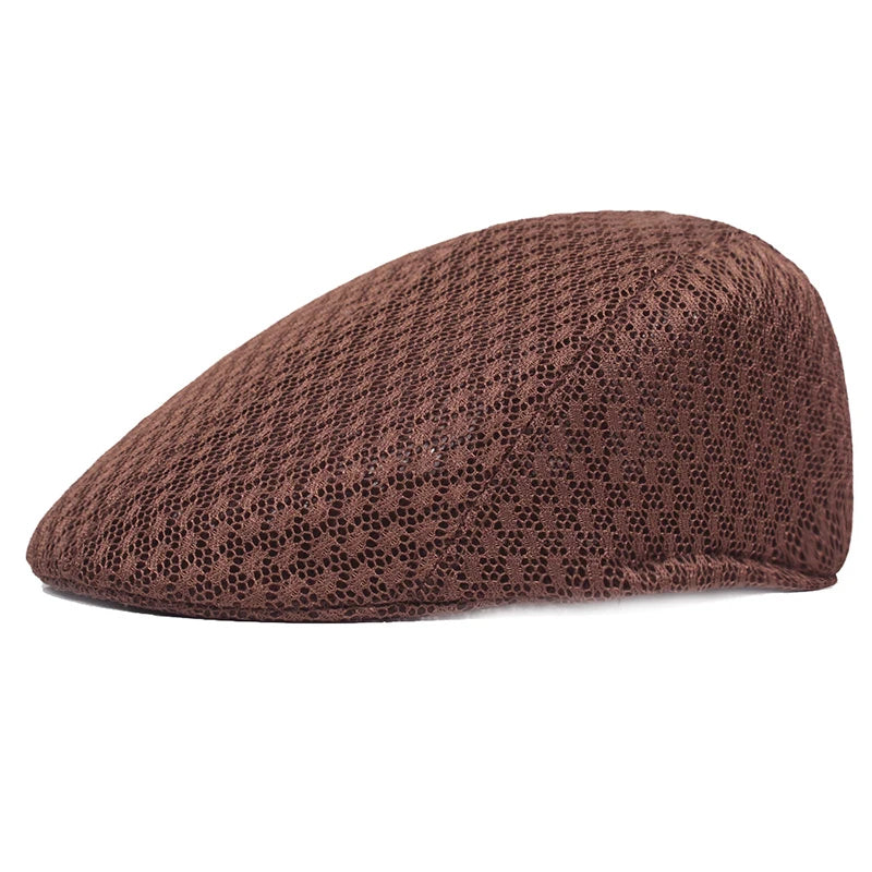 Breathable Mesh Beret Cap – Unisex Flat Newsboy Hat with Adjustable Fit | Summer Golf Driving Sun Protection for Men & Women