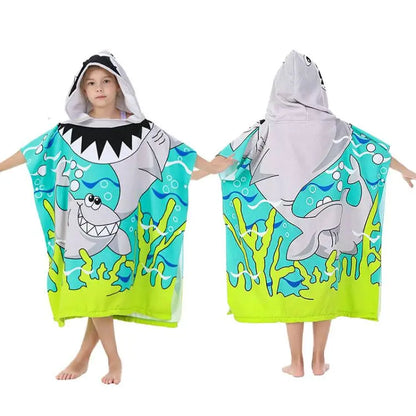 Kids Hooded Beach Towel Poncho with Cartoon Animal Design - Soft Microfiber for Swimming & Water Sports (Ages 3-8)