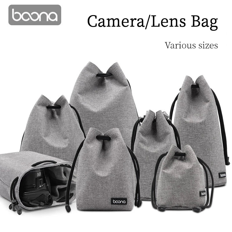 Camera Lens Bag - Waterproof Drawstring Pouch with Fleece Protection for DSLR Cameras