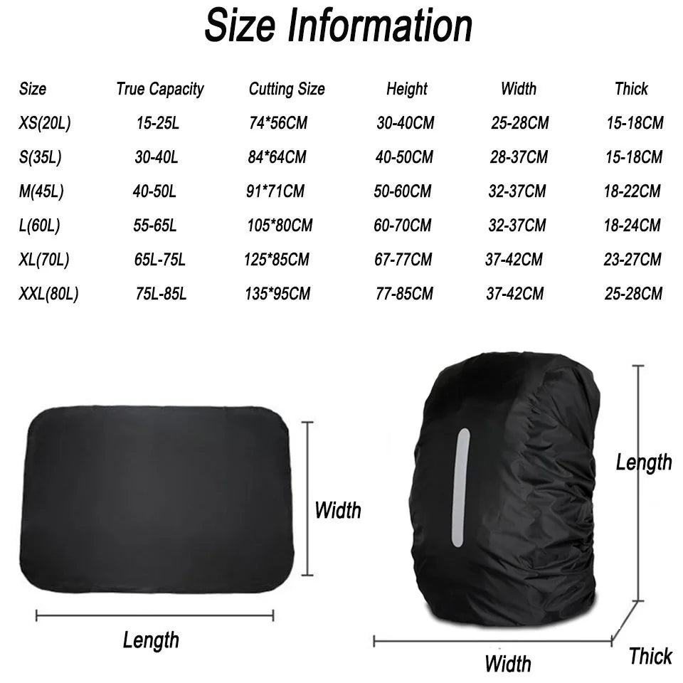 Waterproof Backpack Rain Cover - 20L-80L Reflective Outdoor Hiking Camping Bag Dust Cover for Men & Women