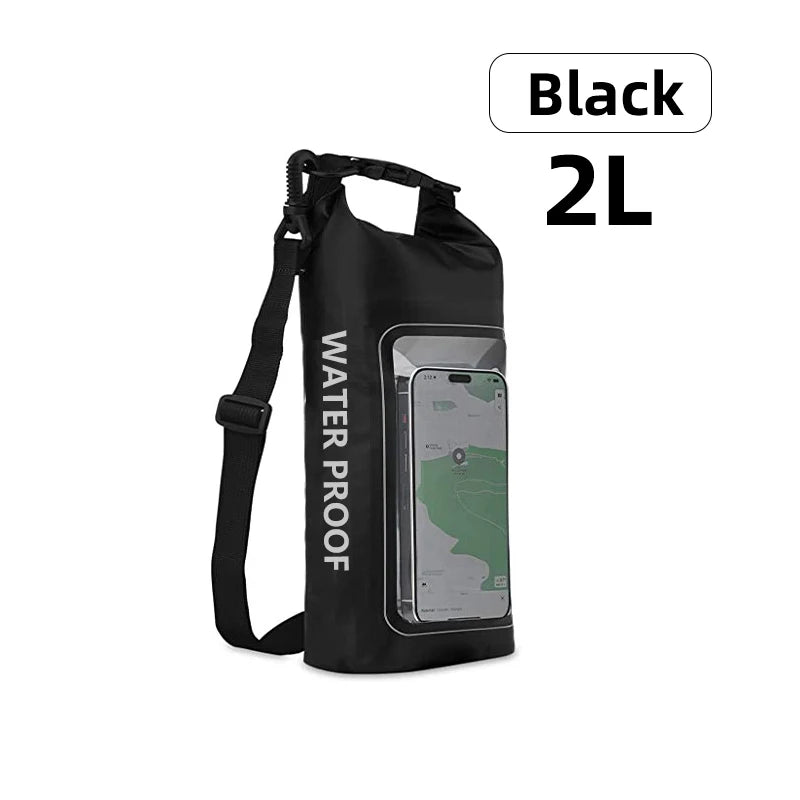 PVC Waterproof Dry Bag 2L - Touch Screen Phone Pouch for Swimming Rafting Surfing Boating - Shoulder Bag