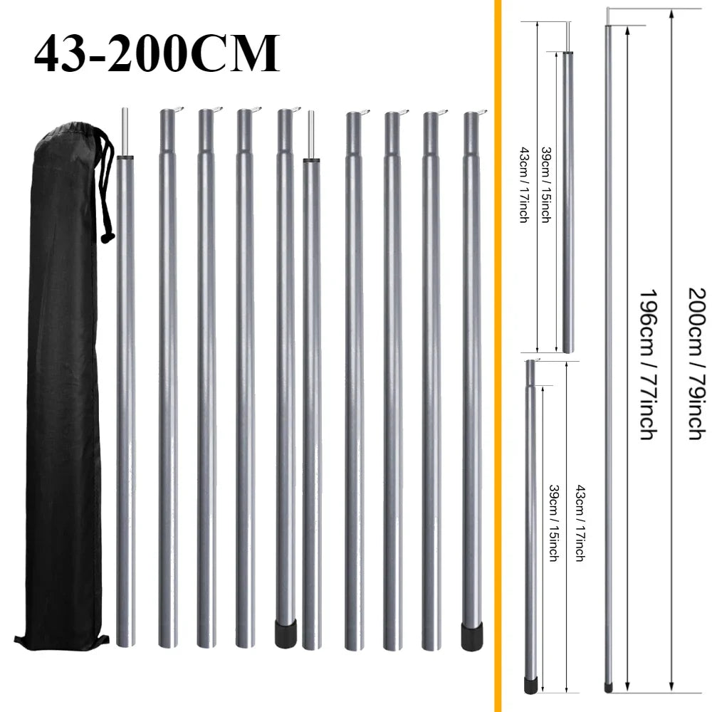 Adjustable Telescopic Tent Poles - Set of 2 Universal Aluminum Camping Awning Poles for Tarp, Sun Sail & Shelter Accessories