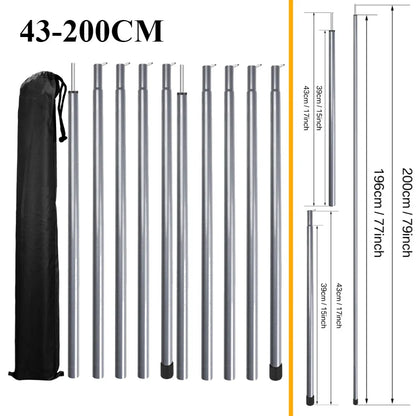 Adjustable Telescopic Tent Poles - Set of 2 Universal Aluminum Camping Awning Poles for Tarp, Sun Sail & Shelter Accessories