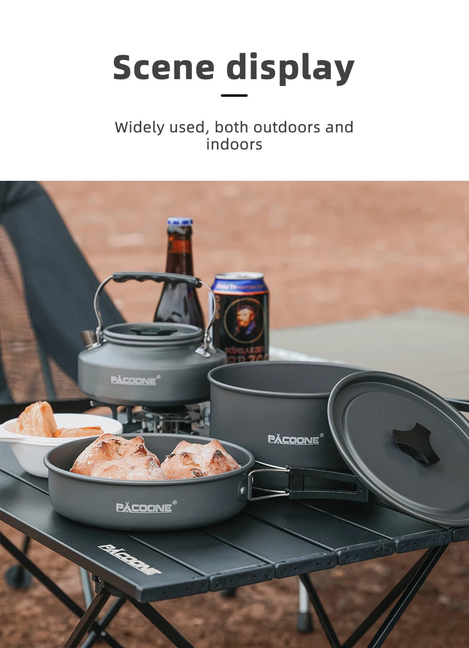 PACOONE Portable Camping Cookware Set - Complete Outdoor Cooking Kit with Pot, Kettle, Pan & Tableware for Hiking and Picnic