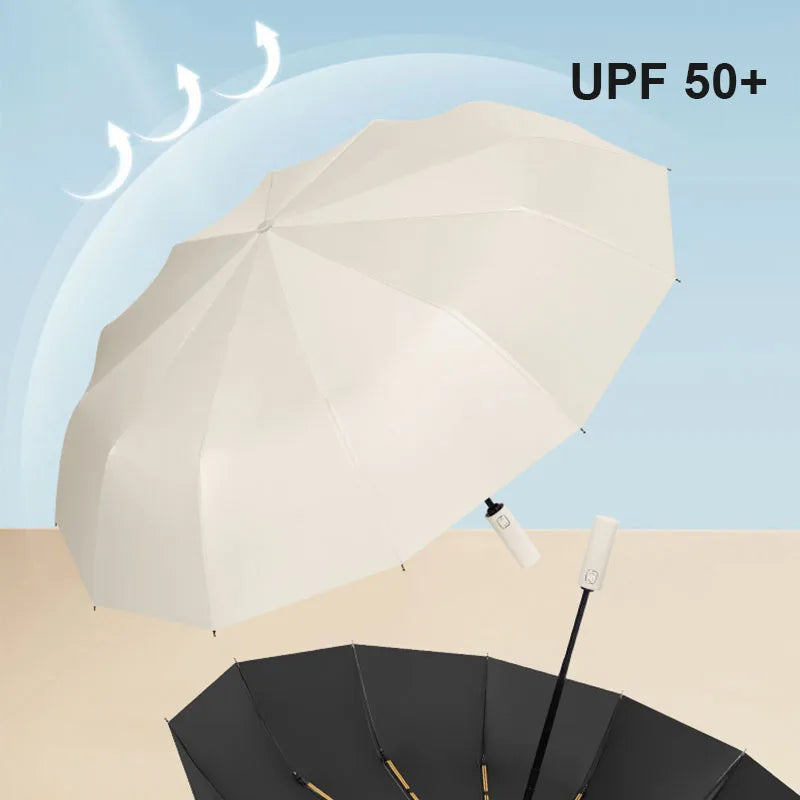 Large 24-Rib Automatic Umbrella - Lightweight Collapsible Outdoor Sunshade with UV Protection