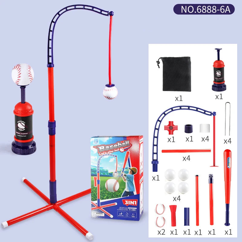 3-in-1 Kids Baseball Training Set - Batting Tee, Stand & Pitching Machine with 4 Softballs & Bat (Ages 3-8)