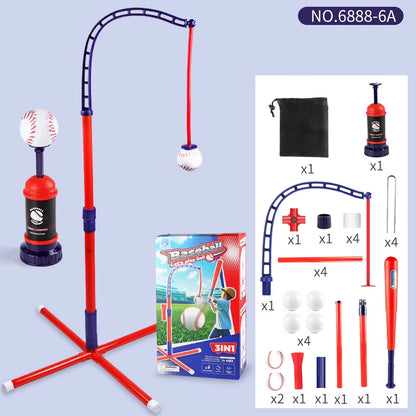 3-in-1 Kids Baseball Training Set - Batting Tee, Stand & Pitching Machine with 4 Softballs & Bat (Ages 3-8)
