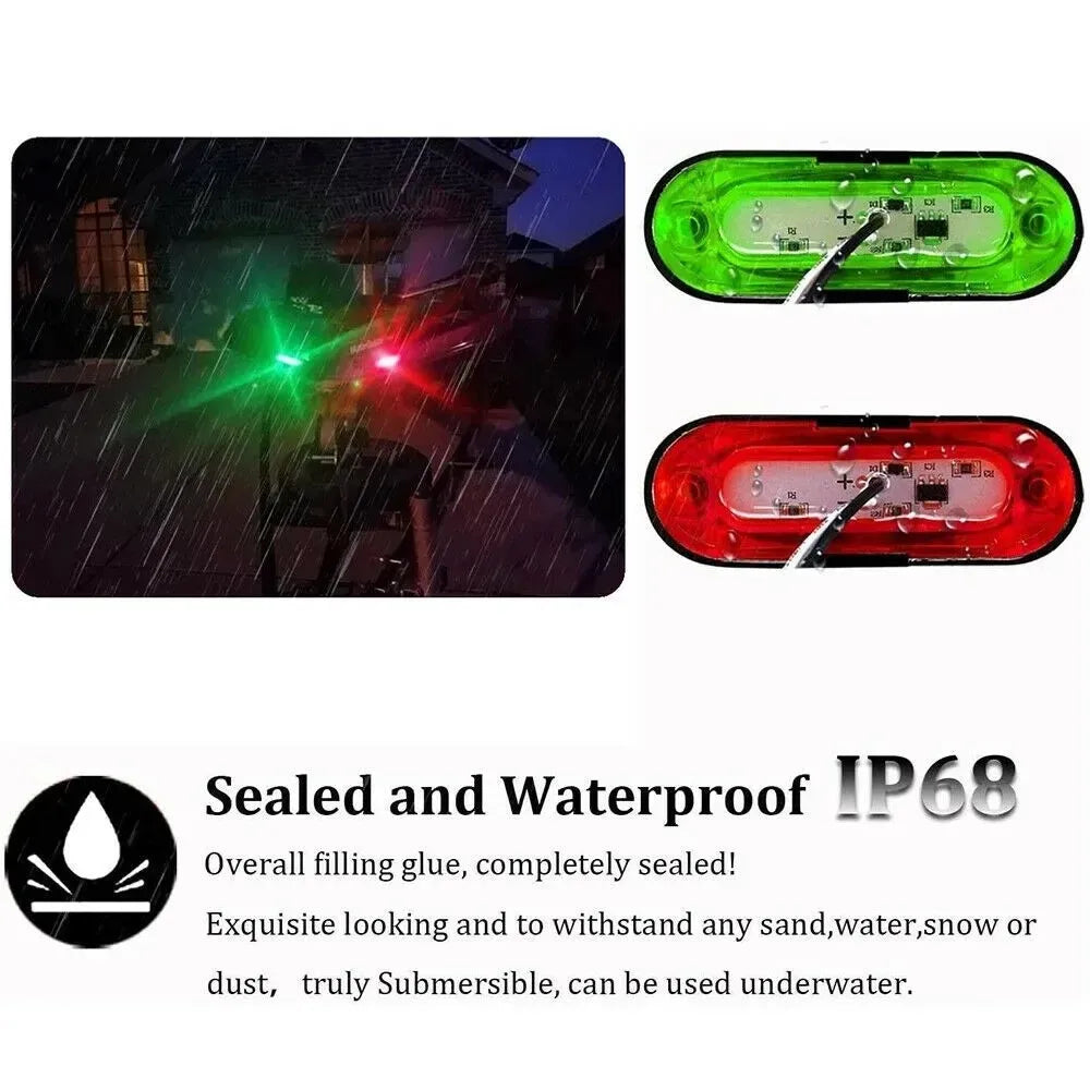 Marine LED Navigation Light Kit - Red & Green 12-24V Waterproof Boat Signal Lights (2-Pack)