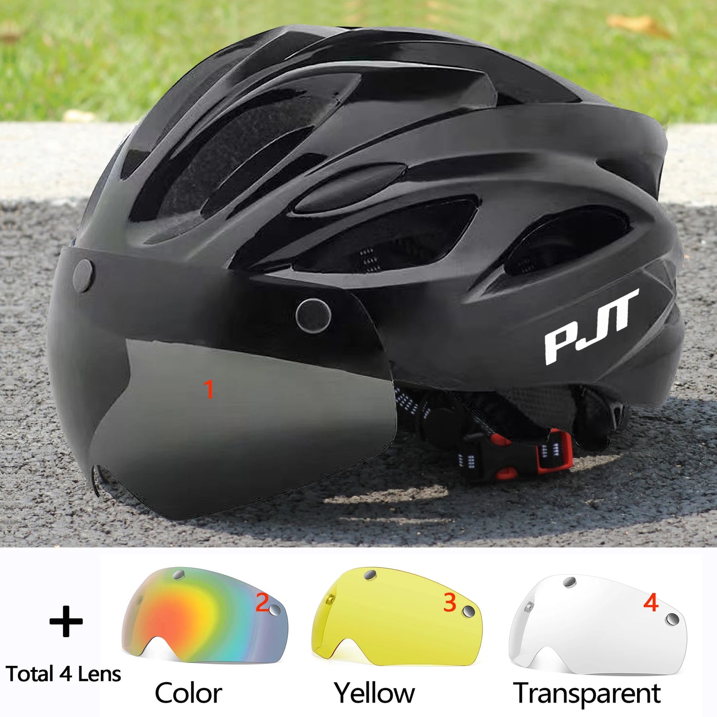 PJT Ultra-Light Cycling Helmet with Magnetic Goggles - PC Shell & EPS Foam Construction, MTB Bike Helmet