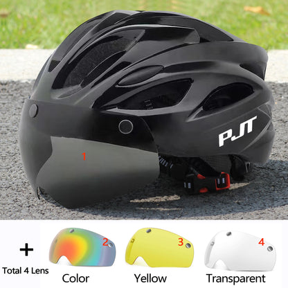 PJT Ultra-Light Cycling Helmet with Magnetic Goggles - PC Shell & EPS Foam Construction, MTB Bike Helmet