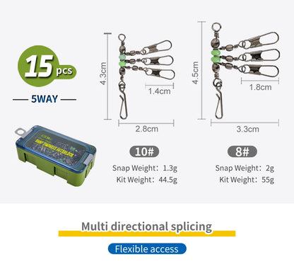 Premium Fishing Swivel Connector Set - Size 8# 10# with Bearing Rolling Swivel & Interlock Snap