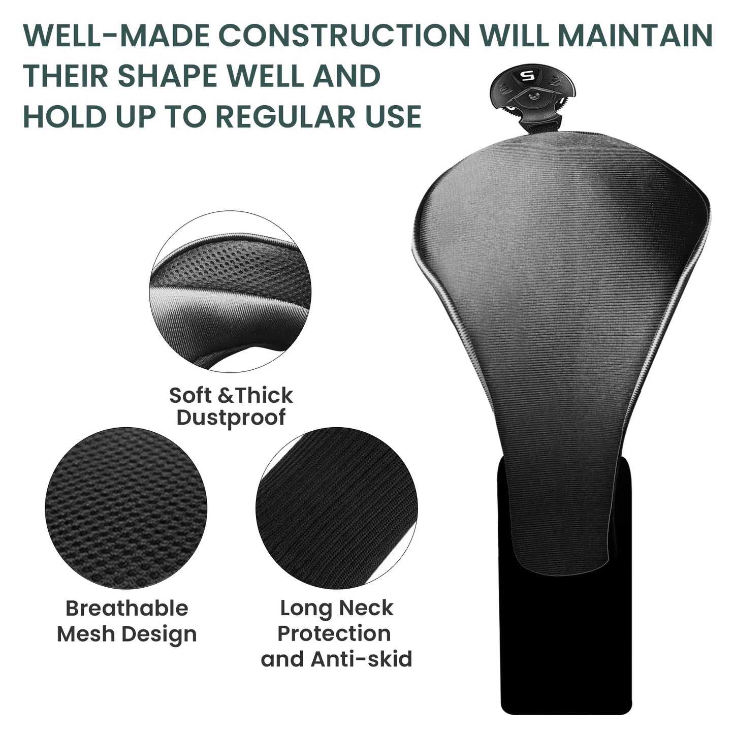 Premium Golf Club Head Covers for Woods & Hybrids - 1 Piece Long Neck Design