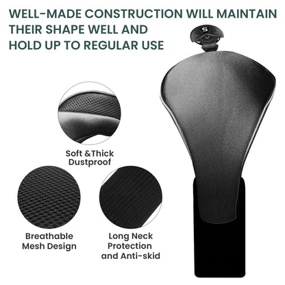 Premium Golf Club Head Covers for Woods & Hybrids - 1 Piece Long Neck Design