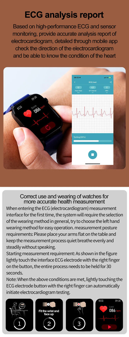 Advanced Health Monitoring Smart Watch - ECG+PPG, Blood Pressure, Heart Rate, 1.96" AMOLED Display, 100+ Sports Modes (Men & Women)