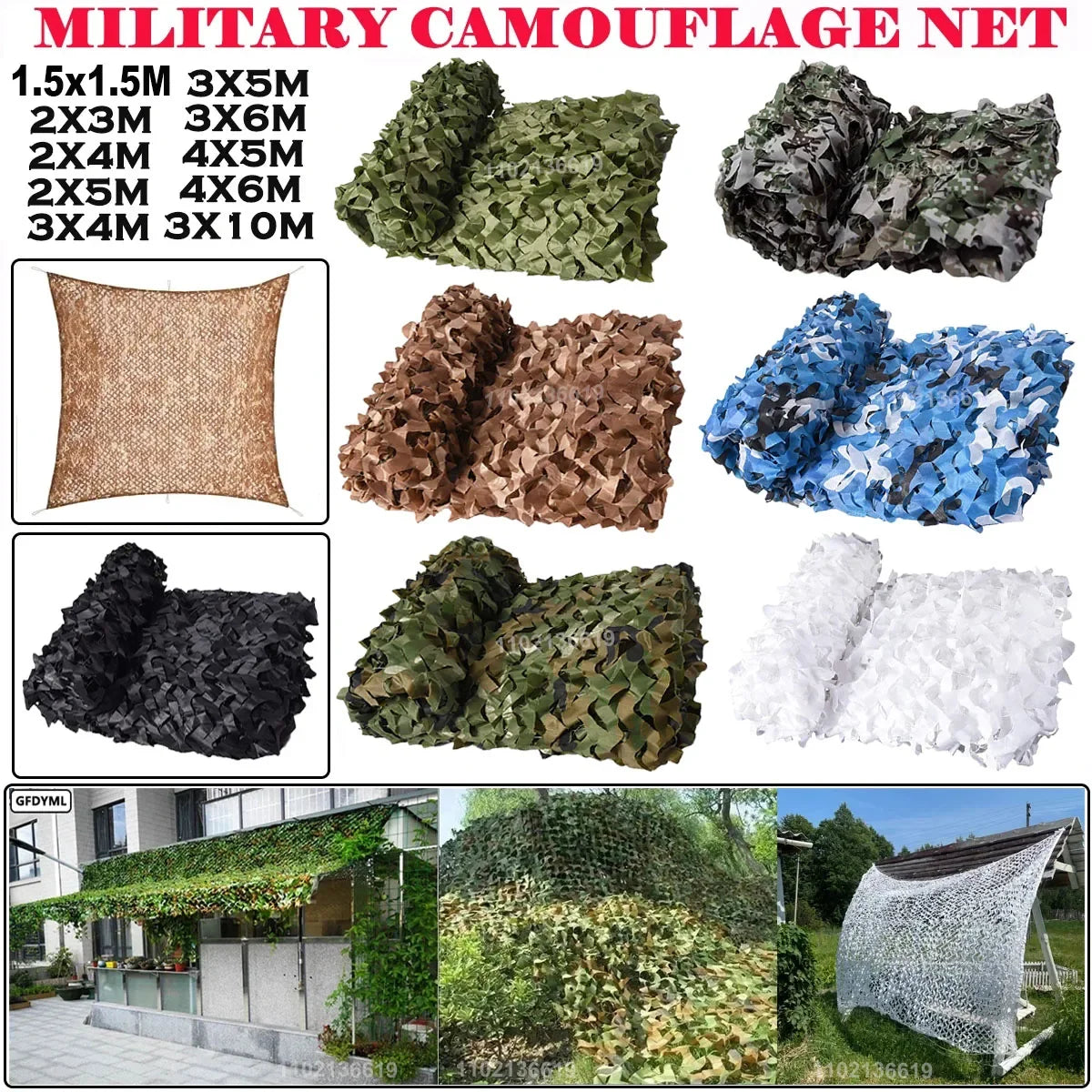 210D Oxford Military Camouflage Netting - Garden Gazebo Sun Shelter Net for Hunting & Outdoor Use