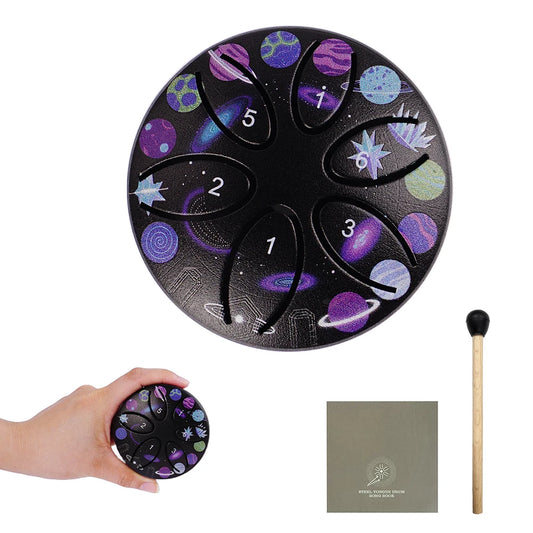 6-Note Mini Steel Tongue Drum - 3 Inch Handpan Chakra Drum with Colorful Patterns for Yoga & Meditation