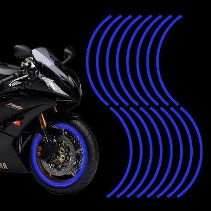 Reflective Wheel Rim Stripe Decals - 16-Piece Set for 17-19" Motorcycle, Car & Bicycle Wheels - Night Safety Stickers