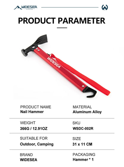 Stainless Steel Camping Hammer with Copper Accents - Tent Stake Mallet & Puller for Mountaineering Hiking Outdoor Adventures