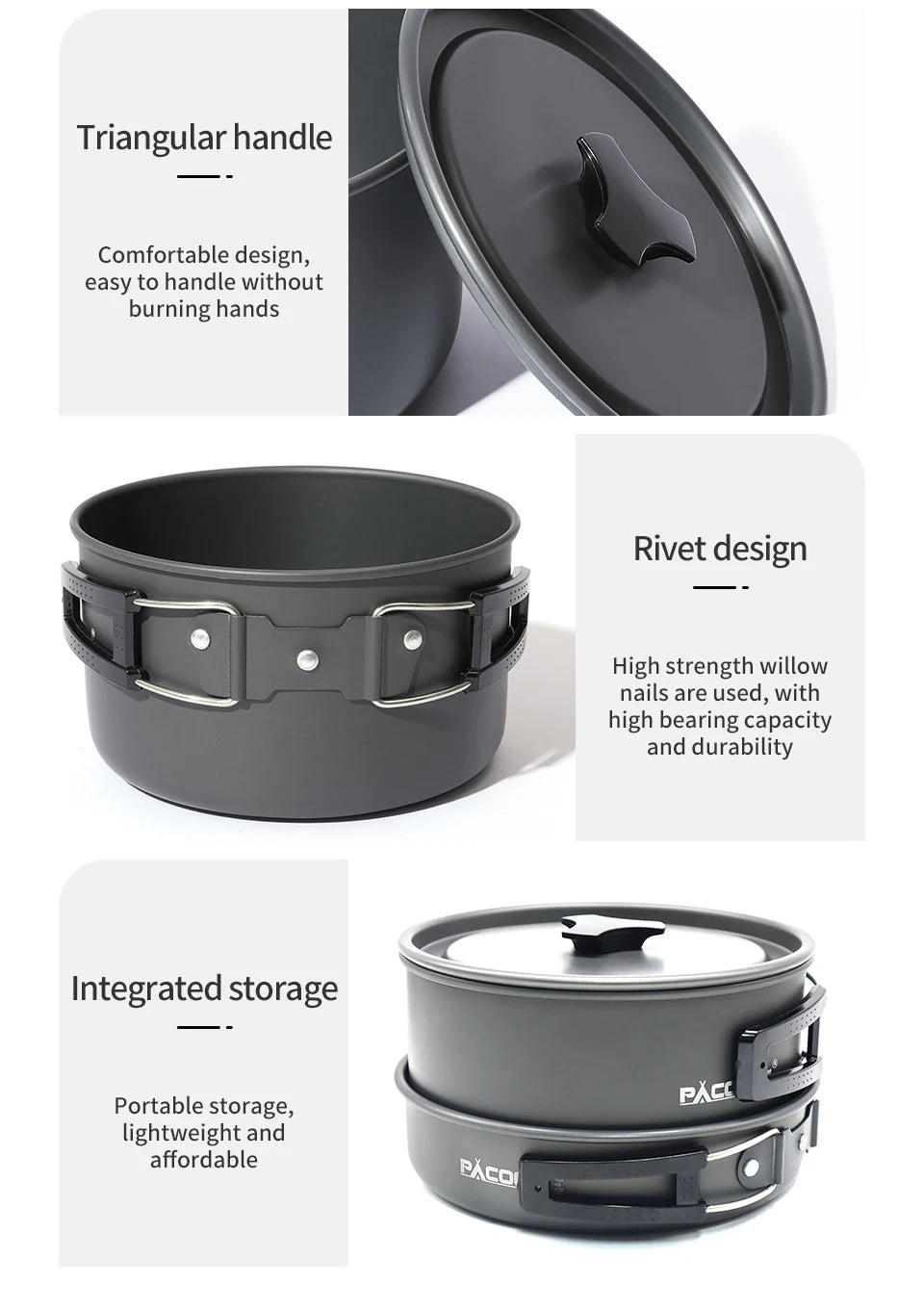 PACOONE Portable Camping Cookware Set - Complete Outdoor Cooking Kit with Pot, Kettle, Pan & Tableware for Hiking and Picnic