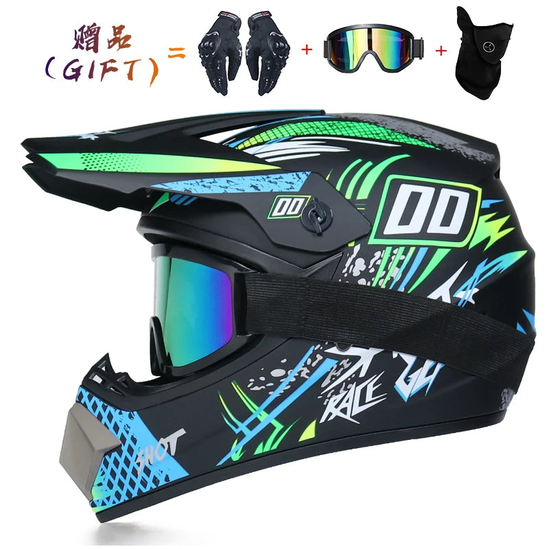 Kids Flip-Up Motorcycle Helmet - Off-Road Motocross ATV Dirt Bike Downhill MTB DH Racing + 3 Free Gifts
