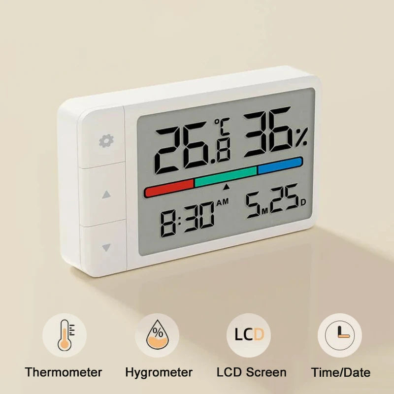 Mini Digital Thermometer Hygrometer with Clock – HD Weather Station for Training Spaces