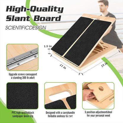 Adjustable Wooden Incline Board - Foldable Calf and Ankle Stretcher for Yoga, Pilates, and Balance Training