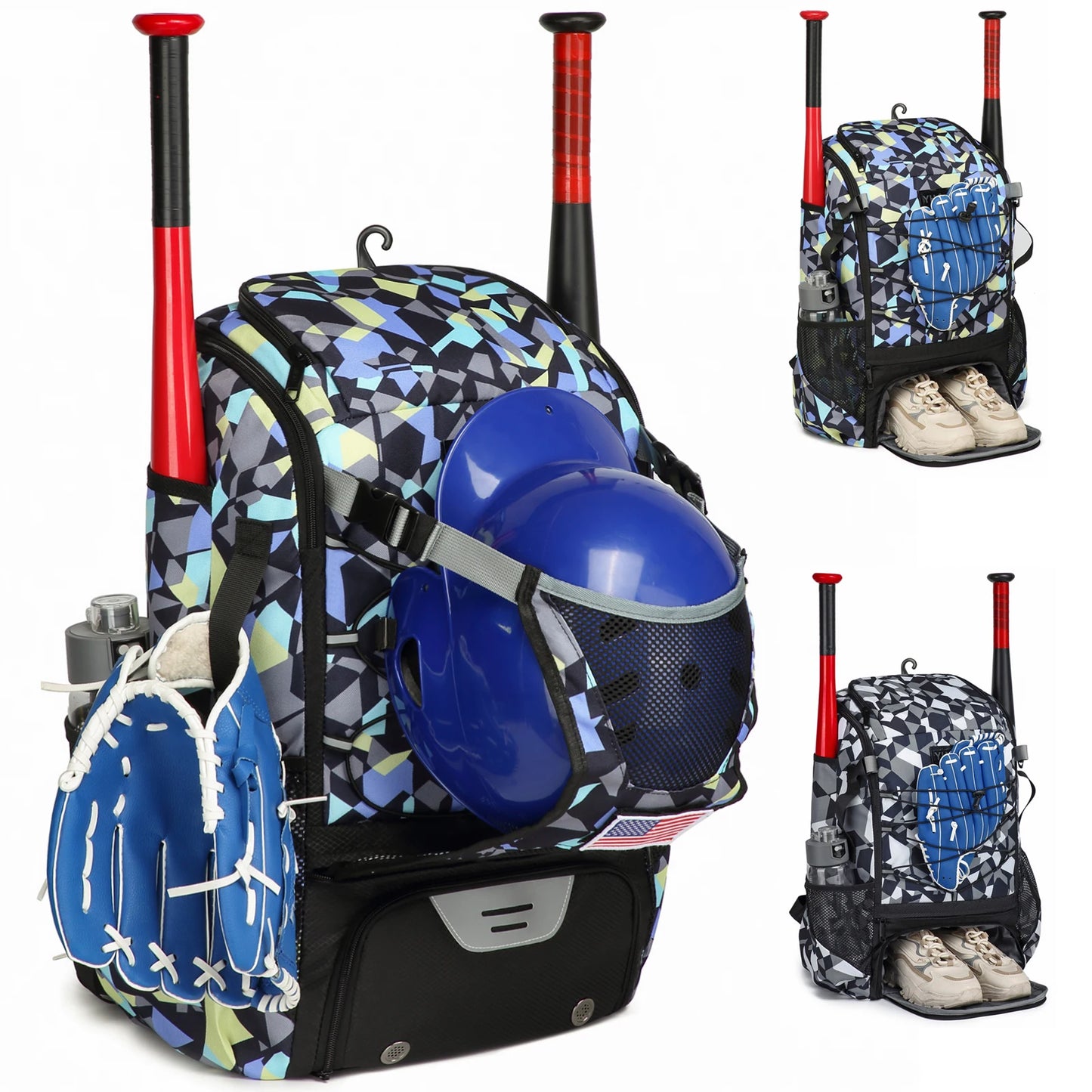 Youth Baseball Softball Backpack - Large Capacity Equipment Bag with Shoe Compartment