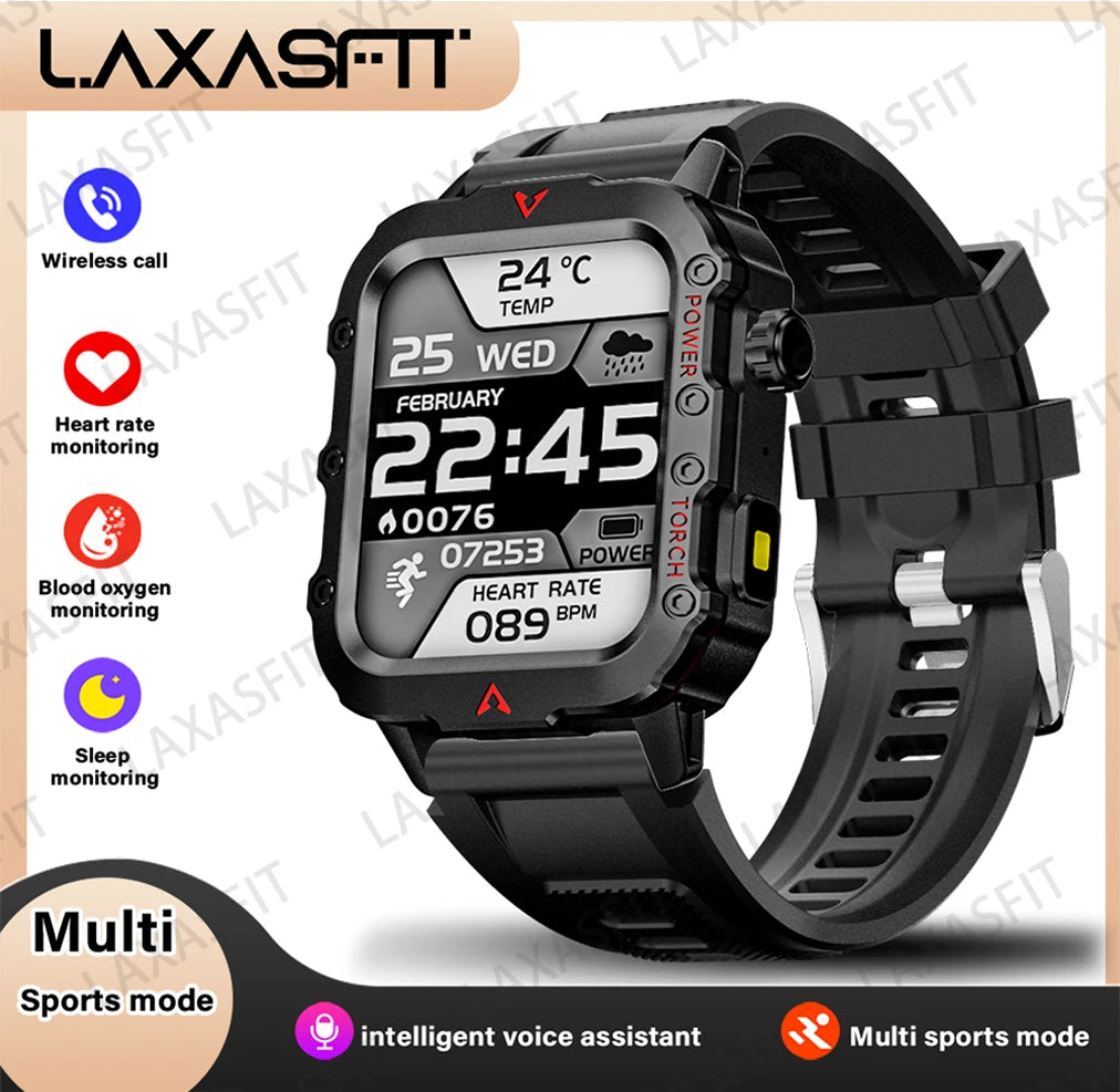 Men's Smart Watch with LED Flashlight - Outdoor Sports Health Monitoring Wristwatch