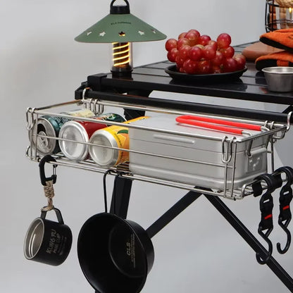 Folding Aluminum Table Extension Rack - IGT Compatible Hanging Mesh Storage Basket with Side Bracket for Outdoor Tables