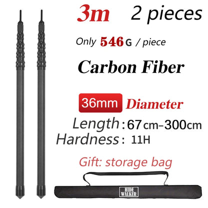 Ultralight Carbon Fiber Telescopic Tarp Pole - Adjustable Camping Tent Pole (2.4m-3m Lightweight)