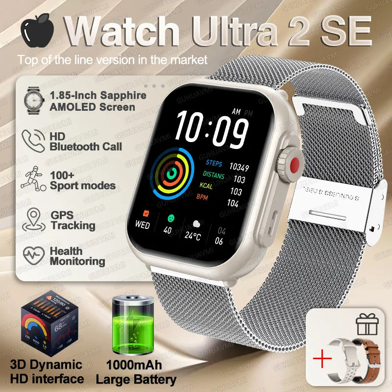 Ultra 2 SE Smart Watch - 1000mAh AMOLED GPS Fitness Tracker with Heart Rate Monitor & HD Calling for iOS & Android