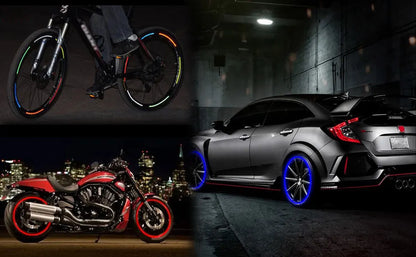 Reflective Wheel Rim Stripe Decals - 16-Piece Set for 17-19" Motorcycle, Car & Bicycle Wheels - Night Safety Stickers