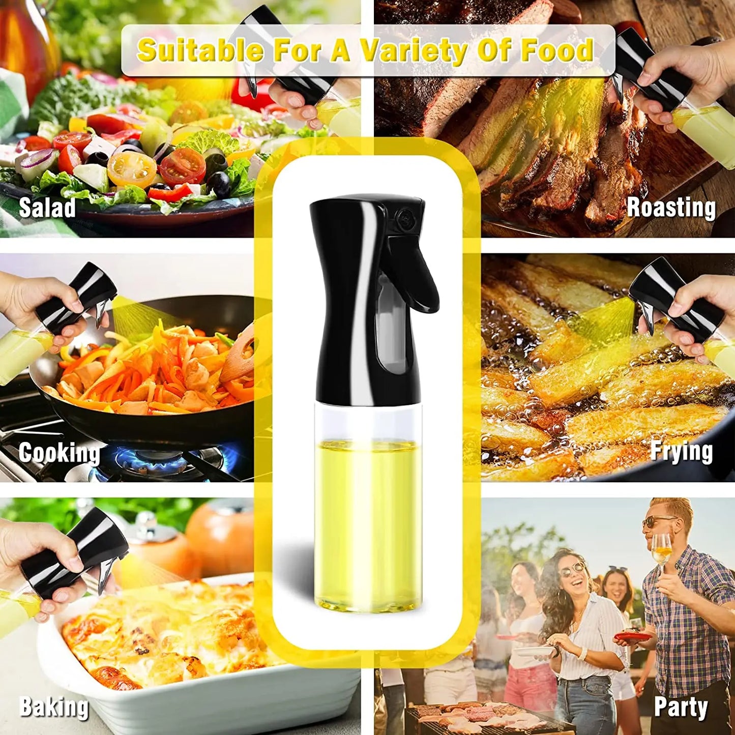 Multi-Size Oil Spray Bottle Set (200ml/300ml/500ml) - BBQ Cooking Olive Oil Sprayer for Kitchen Baking, Empty Refillable Vinegar Bottle with Oil Brush