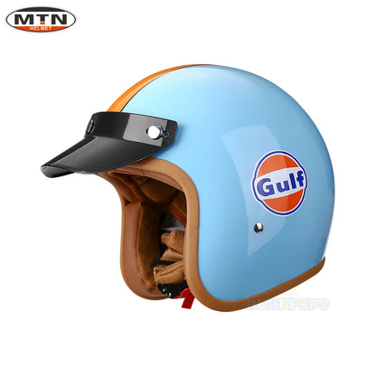 Vintage 3/4 Jet Motorcycle Helmet - DOT Certified Synthetic Leather Open Face Helmet with Mask