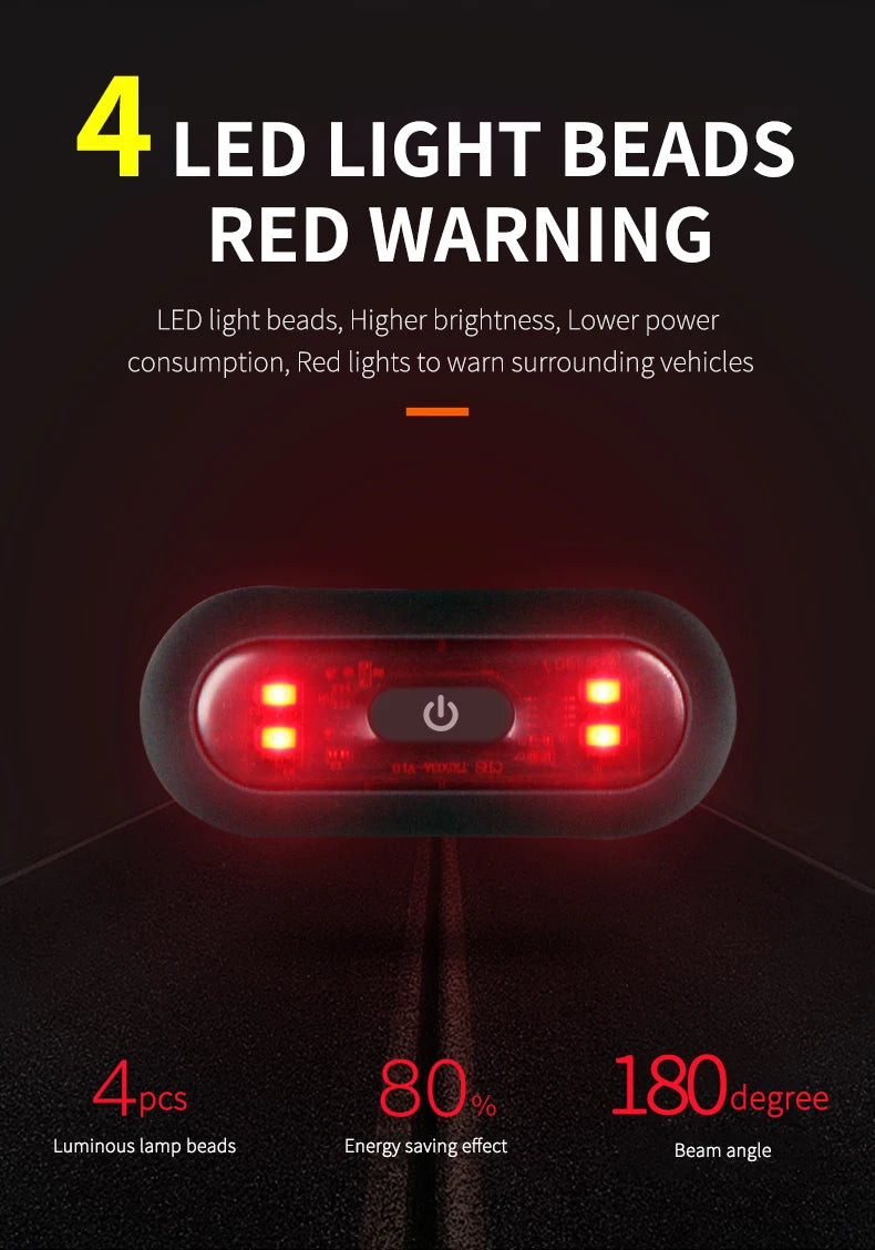 Waterproof LED Helmet Taillight - 4 Lamp Rechargeable Safety Warning Light for Motorcycle & Bicycle