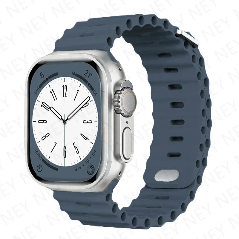 Ocean Strap Silicone Band for Apple Watch - Compatible with Ultra 2, Series 9/8/7/6/5/4/3/SE - All Sizes (49mm, 45mm, 44mm, 42mm, 41mm, 40mm) - Premium Silicone Bracelet Wristband