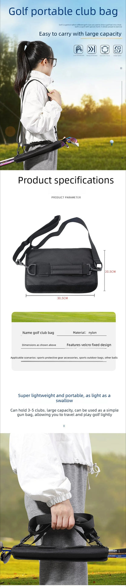 Lightweight Mini Golf Stand Bag - Men's Carry Bag with Adjustable Shoulder Strap for Driving Range & Training