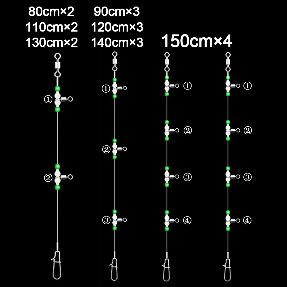 9KM Saltwater Fishing Rig Set - 3-Way Swivel Hook Connectors (2, 3, 4 Hook Options) for Fishing Line and Weight